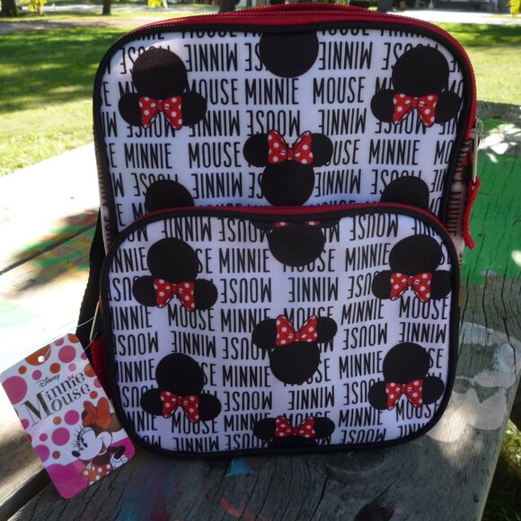 Disney Handbags - Disney Minnie Mouse Allover Print 16" 2 Pocket White Backpack NWT